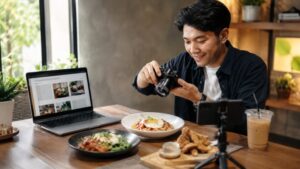 food blogger membuat konten kuliner